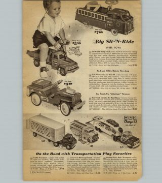 1959 Paper Ad Buddy L Sit N Ride Fire Truck Dump Jeep Coca Cola Coke Car Carrier
