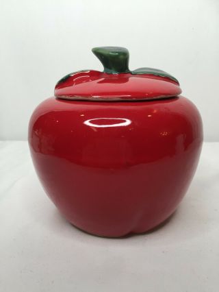 Vintage House Of Webster Ceramics Red Apple Jar Cannister Small 4 " Coffee Tea