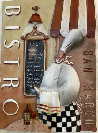 Bistro Ceramic Wall Plaque (san Marco) With Chef And Menu 6.  25x4.  5 Inches