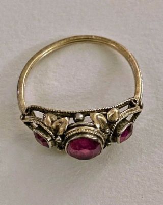 Arts & Crafts Movement Gold/garnet Ring In The Style Of Bernard Instone,  Size 8
