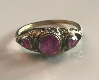 Arts & Crafts Movement gold/garnet ring in the style of Bernard Instone,  Size 8 3