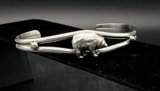 Carol Felley Sterling Silver Cuff Bracelet Grizzly Bear Rare Vintage
