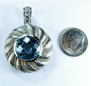 Rare Vintage Judith Ripka Sterling Silver Blue Topaz Cz Round Pendant 16.  4g