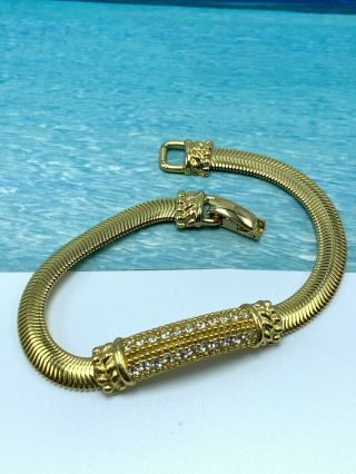 Vintage Designer Signed Christian Dior Gold Tone Clear Rhinestone Link Bracelet