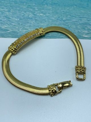 Vintage Designer Signed Christian Dior Gold Tone Clear Rhinestone Link Bracelet 2