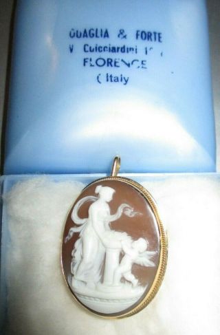 18k Gold Cameo Pin & Pendant From Quaglia & Forte Florence,  Italy Cherub,  Woman
