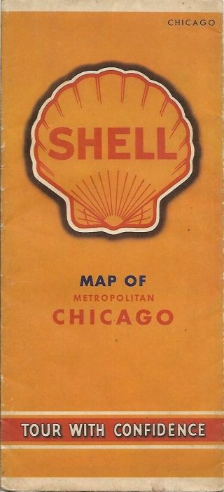 1940 Shell Oil Road Map Chicago Illinois Route 66 Winnetka Evanston Joliet Elgin