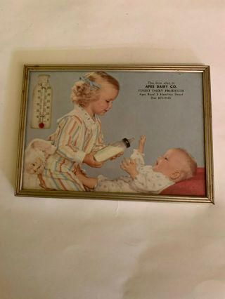 Vintage Very Rare Framed Apex Dairy Thermometer Advertising Picture (1963)