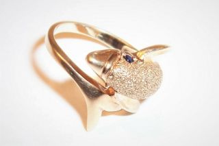 Scrap Or Wear Vintage 10K Gold Dolphin Ring With Blue Sapphires Size 6 3/4 3