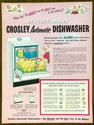 1952 Crosley Automatic Dishwasher Print Ad Newest And Best Way To Do Dishes