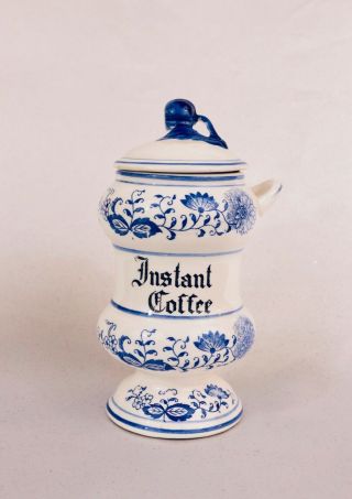 Vintage Blue Onion Pattern Instant Coffee Canister Container Jar Rustic