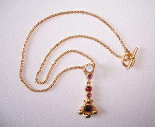 Jeweled,  Natasha Stambouli,  Signed,  Dangle Necklace,  24K Gold Plated,  Semi precious 2