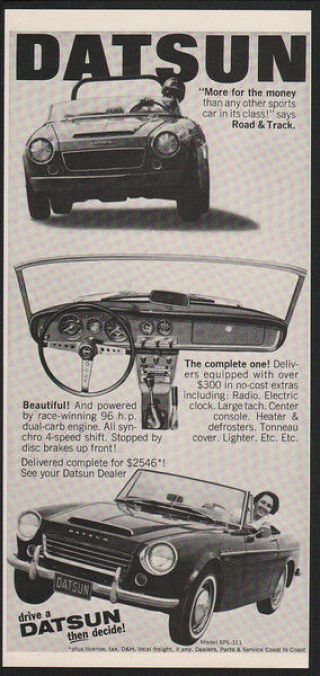1967 Datsun Spl - 311 Convertible Sports Car & Race Car Vintage Ad