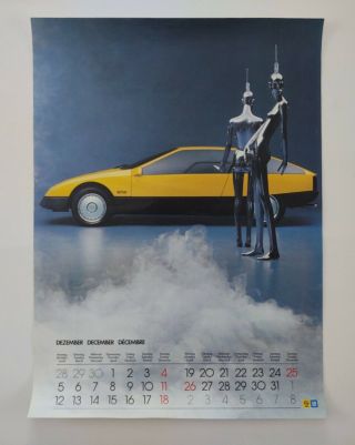 1975 Opel Gt2 Concept Poster From 1977 Calendar 13 " X18 " Futuristic Sci Fi