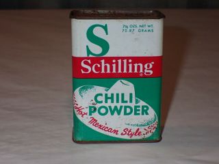 Vintage Schilling Hot Mexican Style Chili Powder Spice Tin