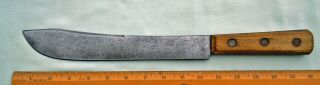 Old Forged Carbon Steel 10 " Blade Butcher Knife Wood Handle Full Tang No Marking