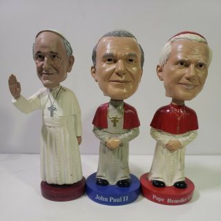 Pope Francis,  John Paul Ii And Pope Benedict Xvi Bobbleheads Pre Owned 1386