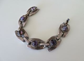 Vintage Mexico Taxco Sterling Silver Amethyst Bracelet Signed 54 Grams