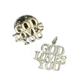 Vintage Tiffany & Co.  Sterling Silver God Loves You Charm & Lapel Pin/tie Tack