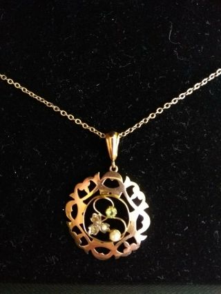 Stunning Antique Art Nouveau/edwardian 9ct Rose Gold Peridot &seed Pearl Pendant