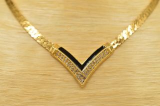 Christian Dior Signed Vintage Collar Necklace Chain Rhinestone Crystal V Bin4