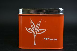 Vintage Lincoln Beautyware Tangerine Tea Metal Canister Silver Lid Food Storage