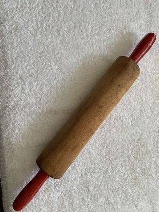 Vintage Solid Wood,  Wooden Red Handle Rolling Pin Kitchen Utensil,  17 Inch