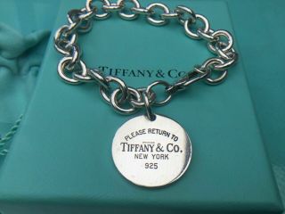 Authentic Silver Please Return To Tiffany & Co.  Round Disc Charm Bracelet 7 1/2 "