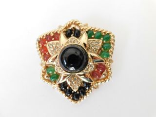 Signed Ciner Jewels Of India Cabochon Glass Brooch