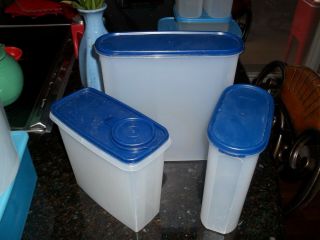 Set Of 3 Tupperware Modular Mates Keeper Containers Cobalt Blue Lids 1 Pour Lid