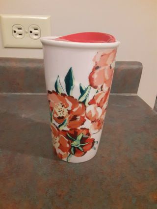 Starbucks Floral Flowers Ceramic Travel Tumbler 10 Oz Coffee Tea Mug Cup 2015