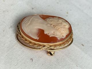 Vintage Retro 14K Gold & Hand Carved Shell Cameo Pin Brooch Pendant Circa 1950s 2