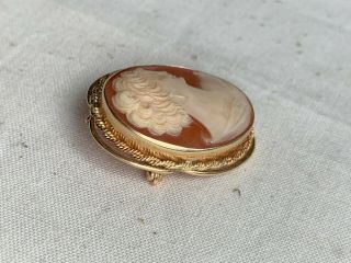 Vintage Retro 14K Gold & Hand Carved Shell Cameo Pin Brooch Pendant Circa 1950s 3