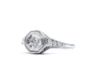 Antique Art Deco Diamond Wedding Ring Band Heart Filigree 18k White Gold Sz 8.  25