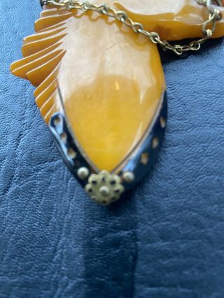Vtg Bakelite Butterscotch Carved Horse Head Brooch PIN - 3 