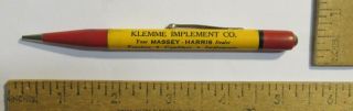 KLEMME IMPLEMENT CO - MASSEY - HARRIS dealer - Ad.  Mechanical Pencil listing 29 2