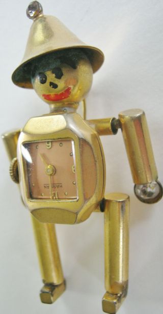 Rare Vintage Art Deco 3 - D Robot Watch Pin Figural Harman Might Be Wiz Oz Tin Man