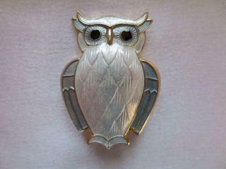 David - Andersen 925s Sterling Silver Gold Vermeil/white Enamel Owl Brooch 19 - 559