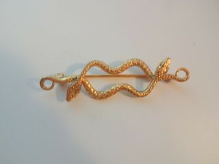 Vtg Art Deco Egyptian Revival Gold Plated 2 Snake Serpent Cobra Pin Brooch