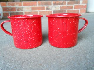 Enamelware Two Red Splatter Coffee Cup/mugs 8 Oz