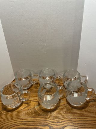 Set Of 6 Nestle Glass Coffee World Globe Map Mugs Cups Nescafe