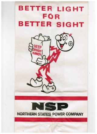 Reddy Kilowatt Paper Bag Advertising Northern States Power Company 13 1/2 " X 6 "