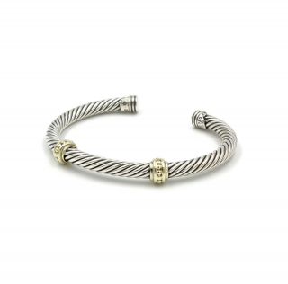 David Yurman Cable Classic Sterling Silver And 14k Yellow Gold Cuff Bracelet