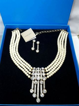 Signed Heidi Daus Swarovski Crystals Pearl Statement Necklace & Earrings