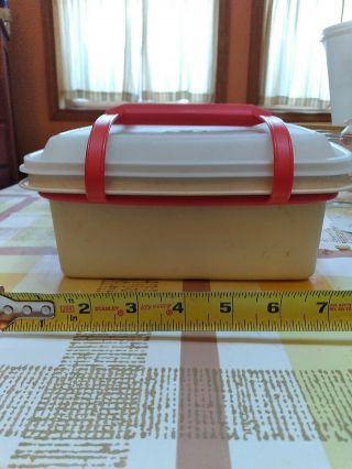 Vintage Almond And Clear Tupperware Pack N Carry Lunch Box W Red Handles 1254 A,
