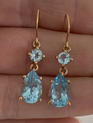 9ct Gold Blue Topaz Drop Dangling Earrings,  9k 375