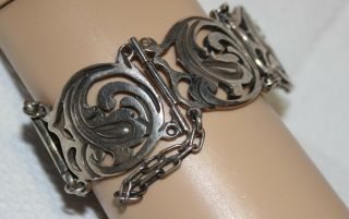 Early Rafael Melendez Taxco 980 Sterling Silver Ornate Panel Link Bracelet 61 Gr