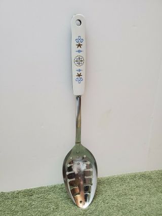 Vintage EKCO USA Chromium Plated Slotted Spoon /w White Tulip Handle Design 3