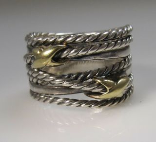 David Yurman Sterling Silver 18k Yellow Gold Double X Crossover Band Ring