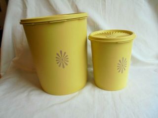 Set Of 2 Vintage Tupperware Yellow Storage Canisters 805 - 2 & 811 - 3